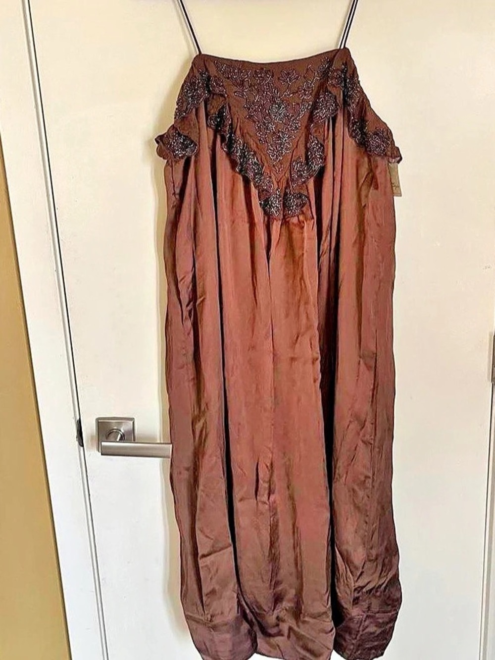Free People Brown Silk Beaded Maxi Dress